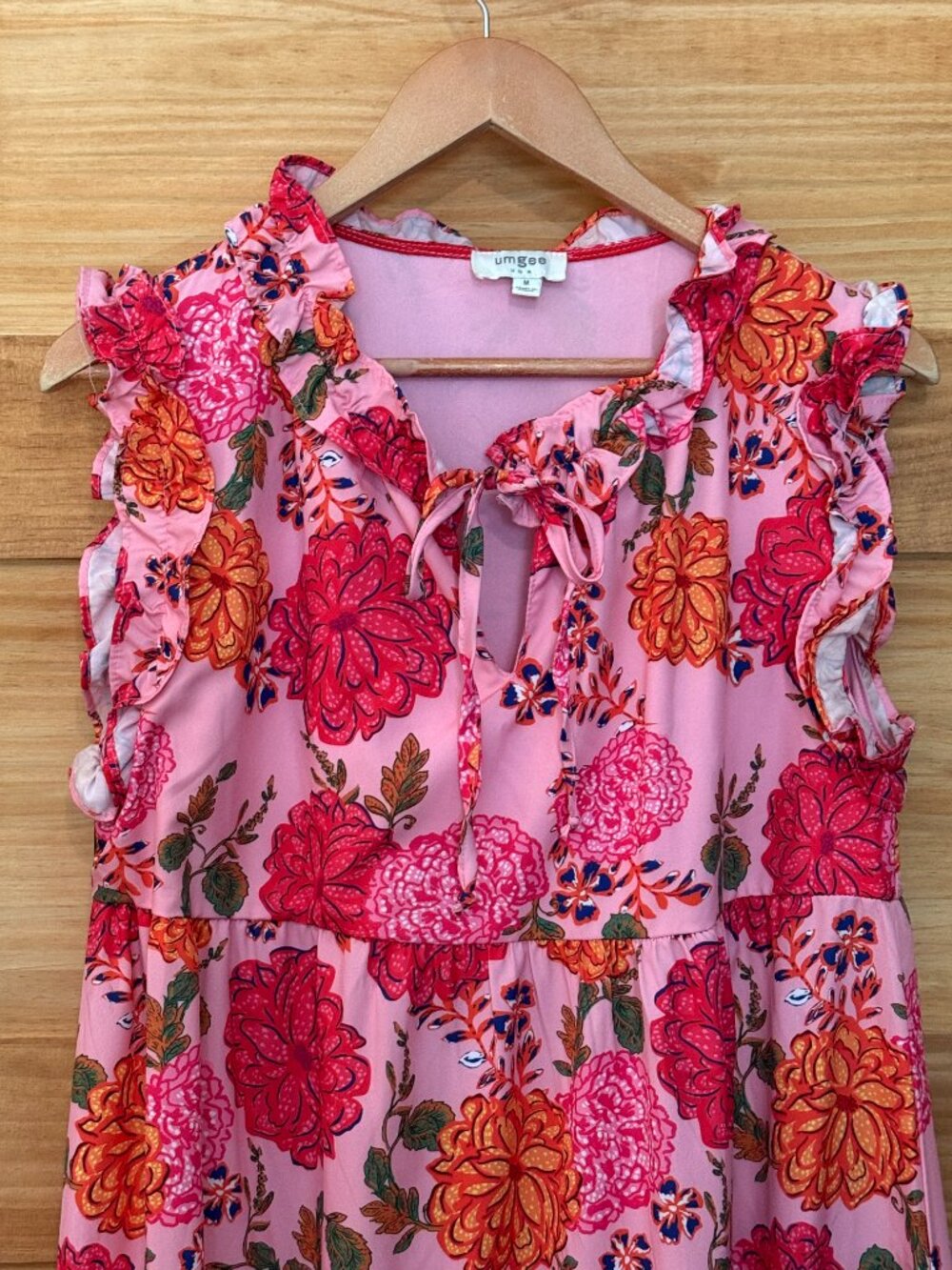 Umgee Kate Pink Floral Tiered Ruffle Midi Dress Women's size M - Picture 3 of 7